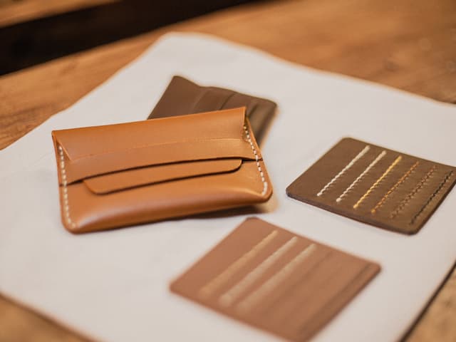 Handmade leather wallet and card holders crafted at an Istanbul leather workshop